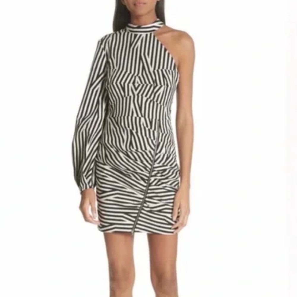 Self-Portrait Black & White One Shoulder Raby Dress | Size 4